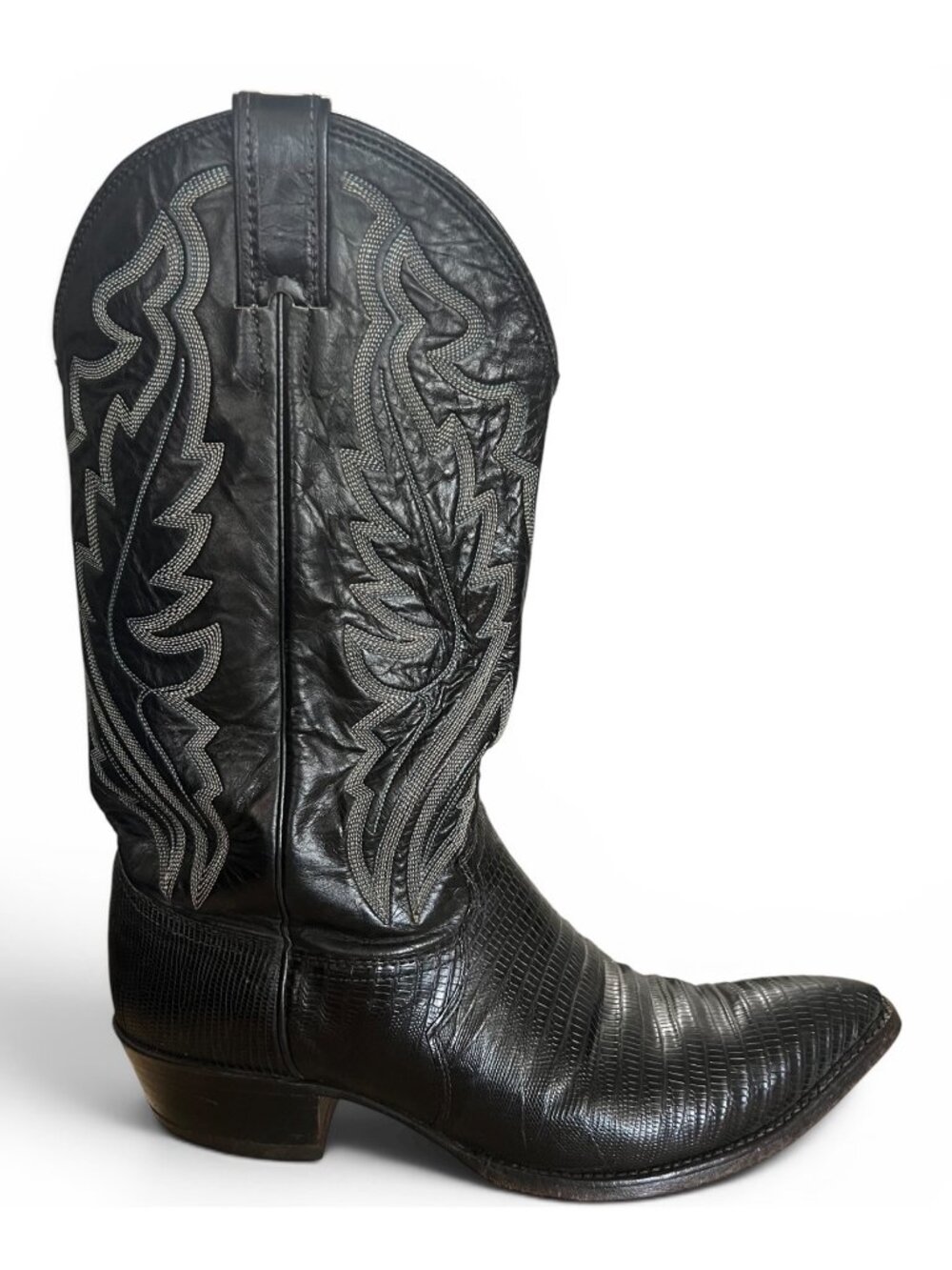 Vintage Justin Black Leather Western Cowboy Boots Pointed Toe Men’s Size 9
